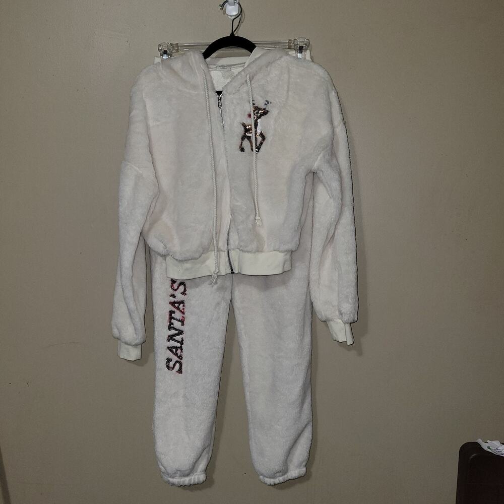 No Boundaries Women's Fuzzy Reindeer Lounge Set – Size Small (4–6) – "Santa's...